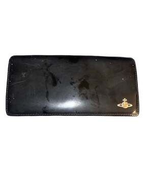 Vivienne Westwood Black Leather Orb Long Wallet with Coin Print Interior